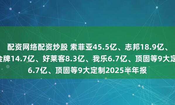 配资网络配资炒股 索菲亚45.5亿、志邦18.9亿、尚品15.5亿、金牌14.7亿、好莱客8.3亿、我乐6.7亿、顶固等9大定制2025半年报